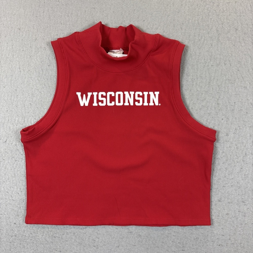 Womens Zoozatz Wisconsin Badgers Red RIB MOCK NECK TANK SZ M